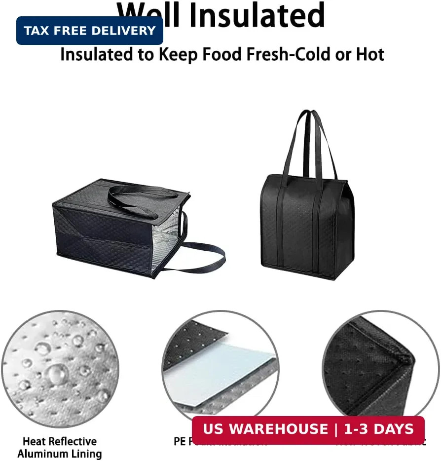 18L Insulated Grocery Bags with Zipper, Reusable Thermal Cooler Tote Bag for Hot