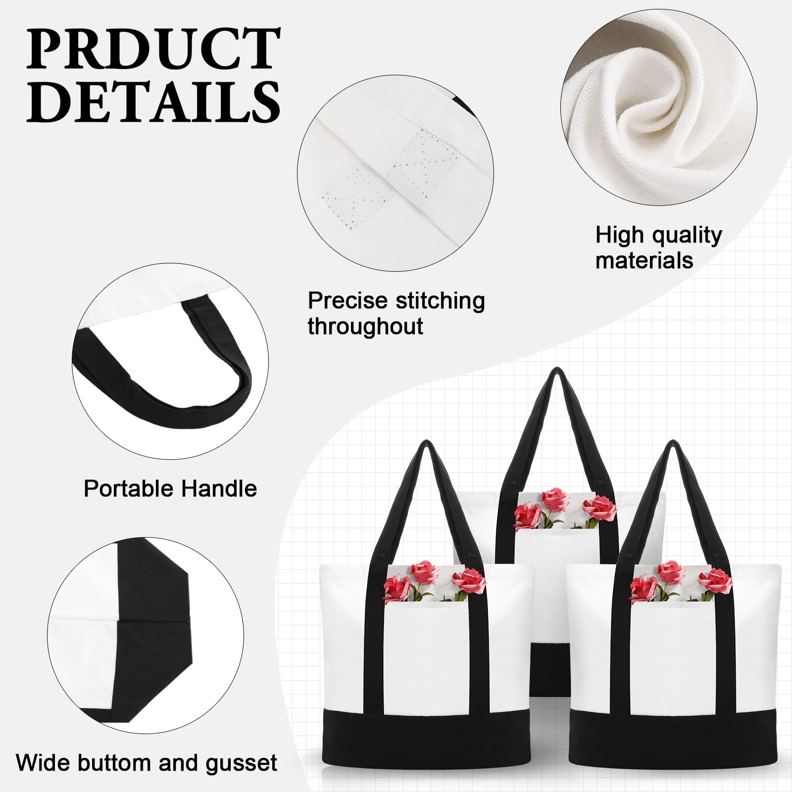 10 Pack Large Canvas Tote Bag Bulk, Reusable Natural Plain Cotton Tote for DI…