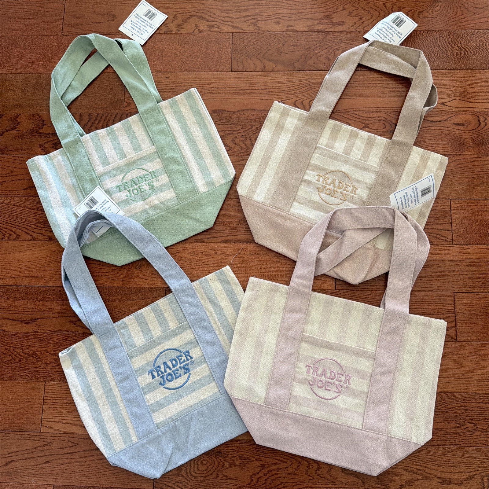 Trader Joe’s Striped Canvas Mini Tote Bag Set Lot of 4 Summer 2026 In Hand
