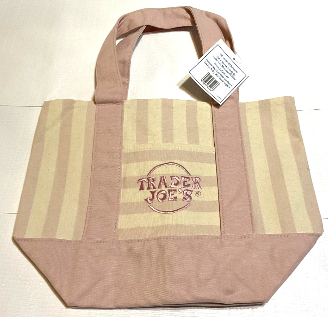 Trader Joe’s Mini Canvas Tote Bag-New Striped Brown/Green/Pink/Blue Reusable