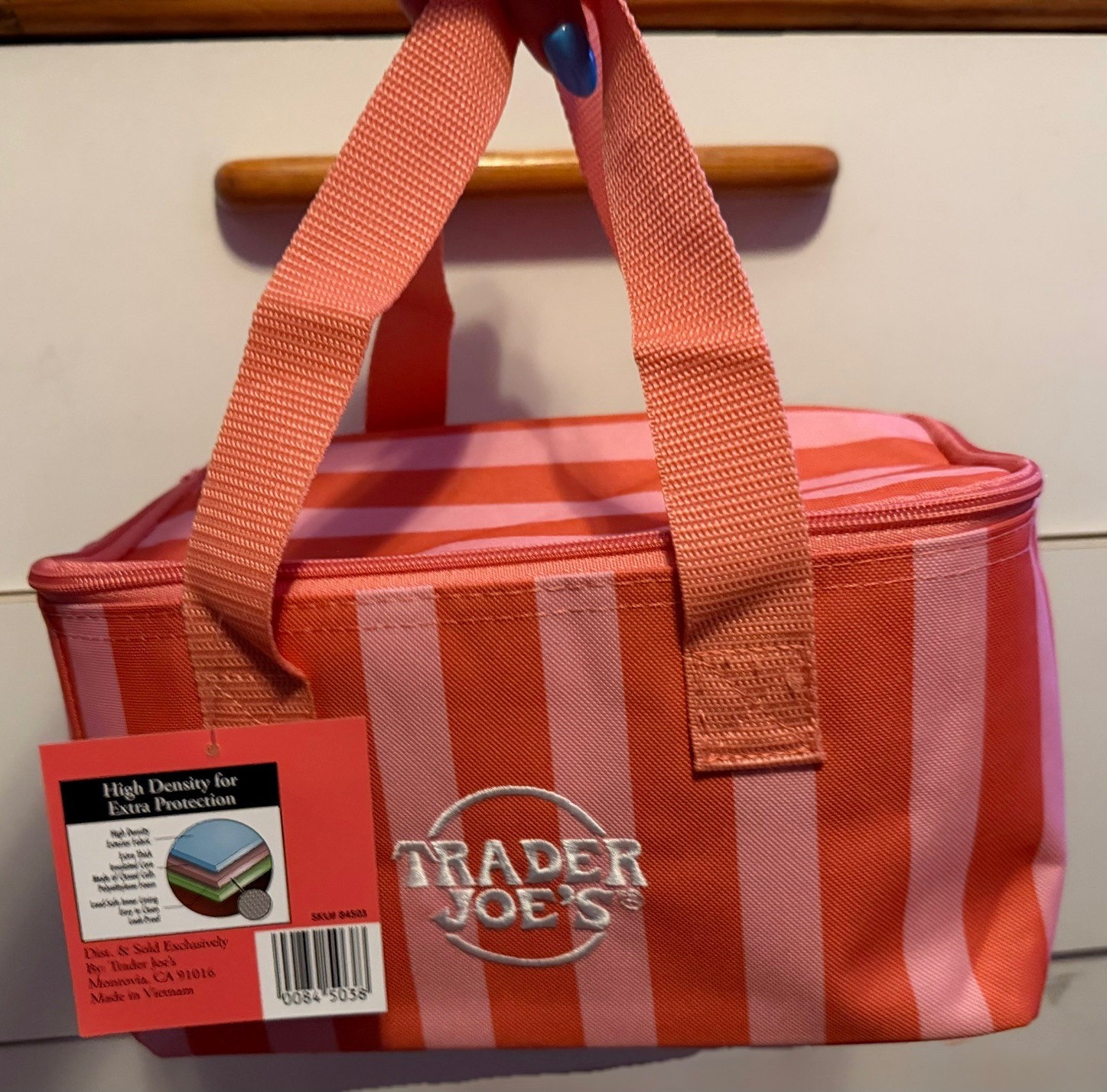 2026 Trader Joe’s Mini Insulated 1.5 Gallon Bag Pink and Orange Striped NWT