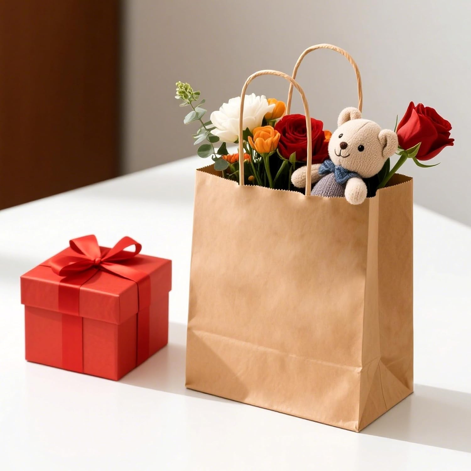50/100 Large Brown Kraft Paper Shopping Gift Bags with Handles 10.6×8.26×4.3inch