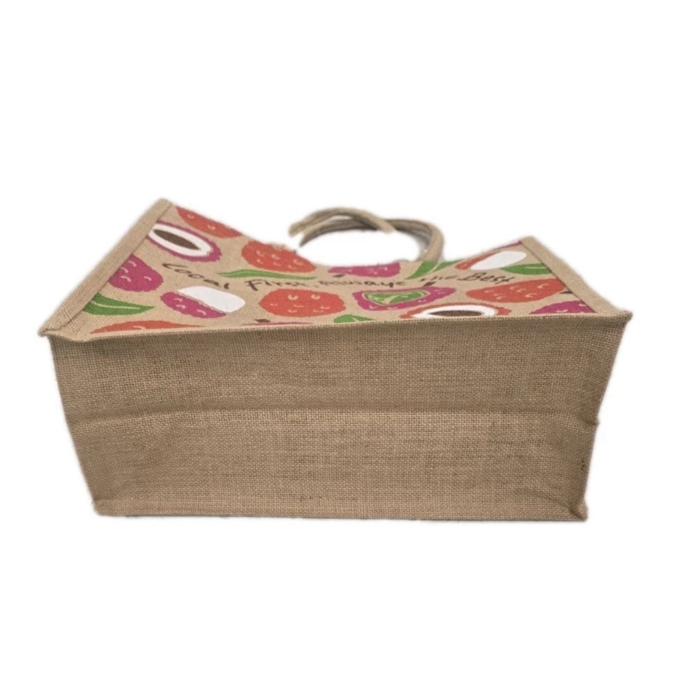 Foodland Jute Reusable Shopping Tote Bag Fruit Pattern With Handles 14x13x6″