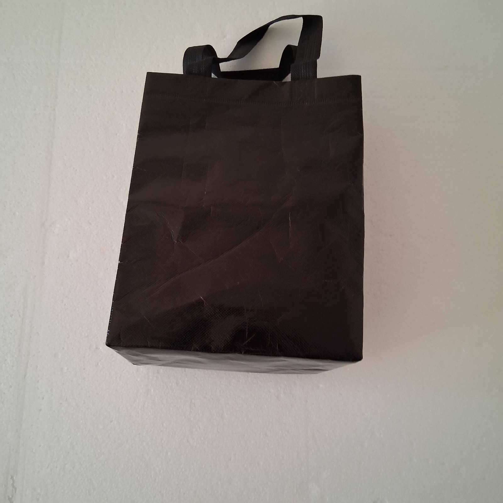 Glossy Black Reusable Tote Laminated Shopping / Gift Bag Chic Wet Look Gusseted