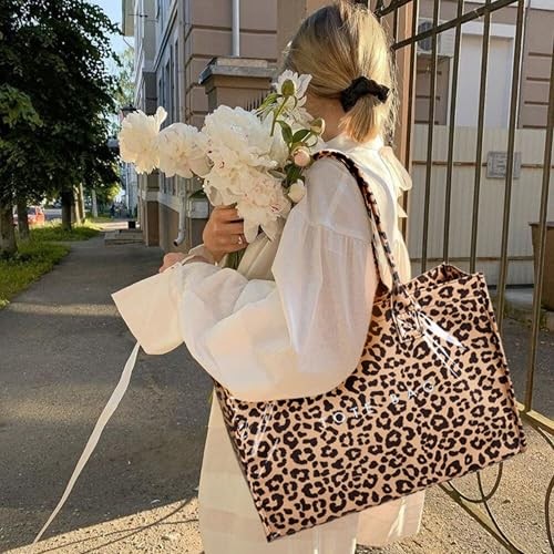KALIDI PVC Tote Bag Women’s Kraft Paper Work Handbags Purses with Nylon-leopard