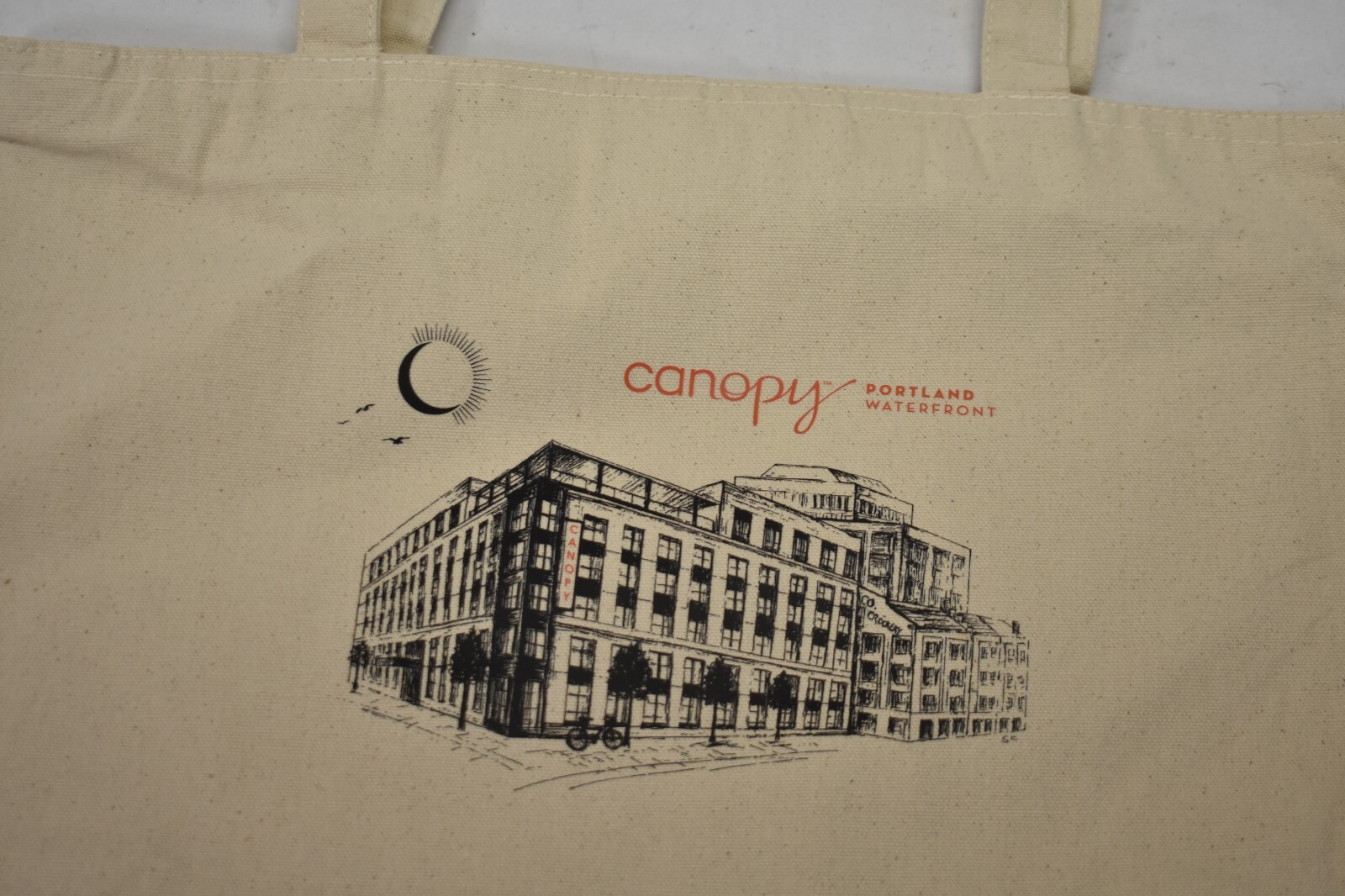 Canopy Portland Waterfront Reusable Canvas Tote Bag 16″ x 13″ Natural Color