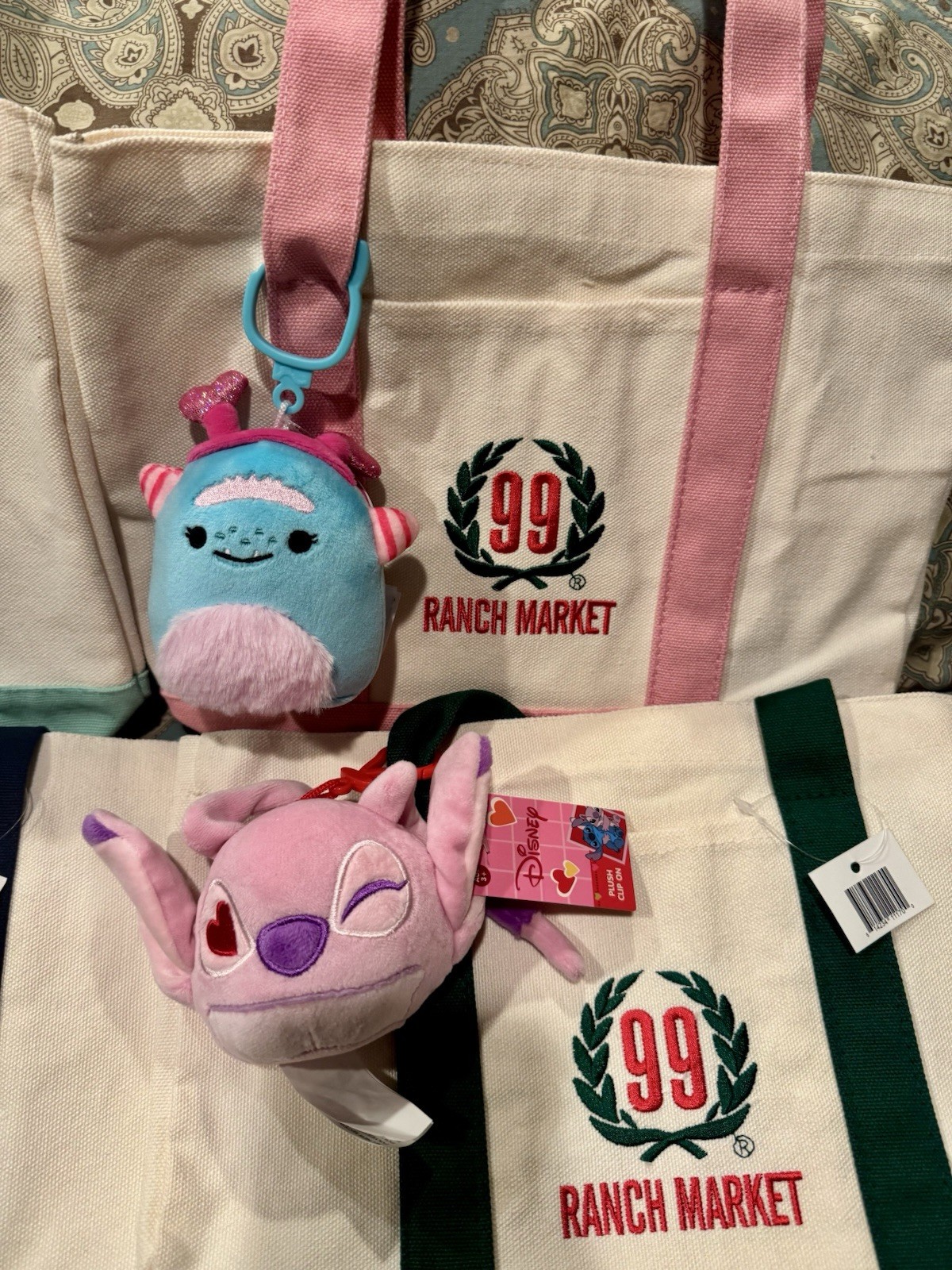 99 Ranch Market Canvas Mini Tote Bags Set of 4 Foldable Colored Handles Reusable