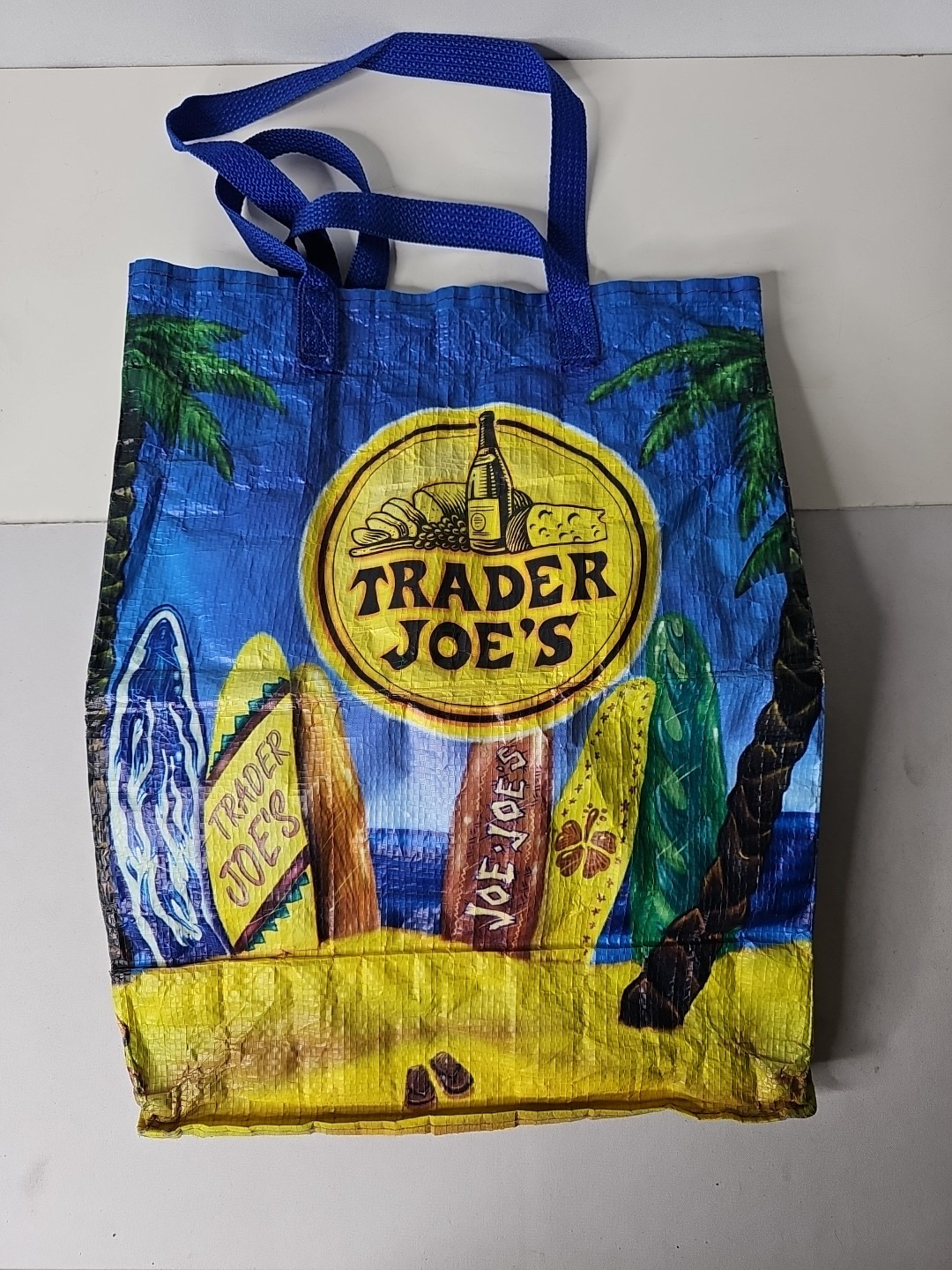 Trader Joes Reusable Surfboard Shopping Bag Tote Beach Palm Tree See Pics