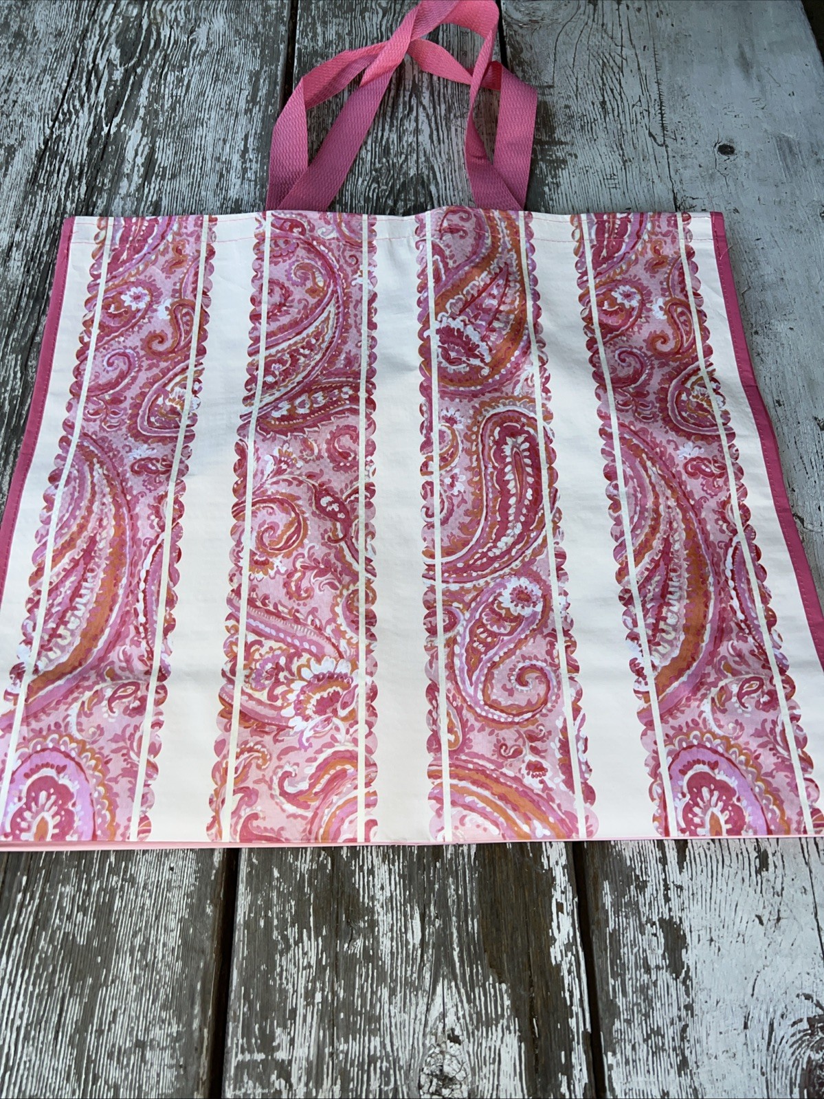 TJ Maxx Eco-Friendly Shopping Bag PINK 🌸PAISLEY Striped Print Reusable Tote