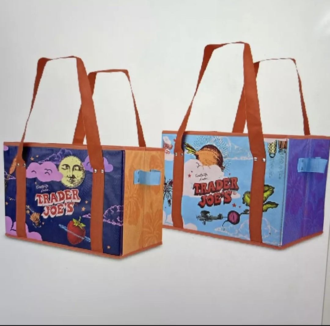 Trader Joe’s Stand-Up Collapsible Grocery Tote Bag, Moon and Sun, 2 Pack