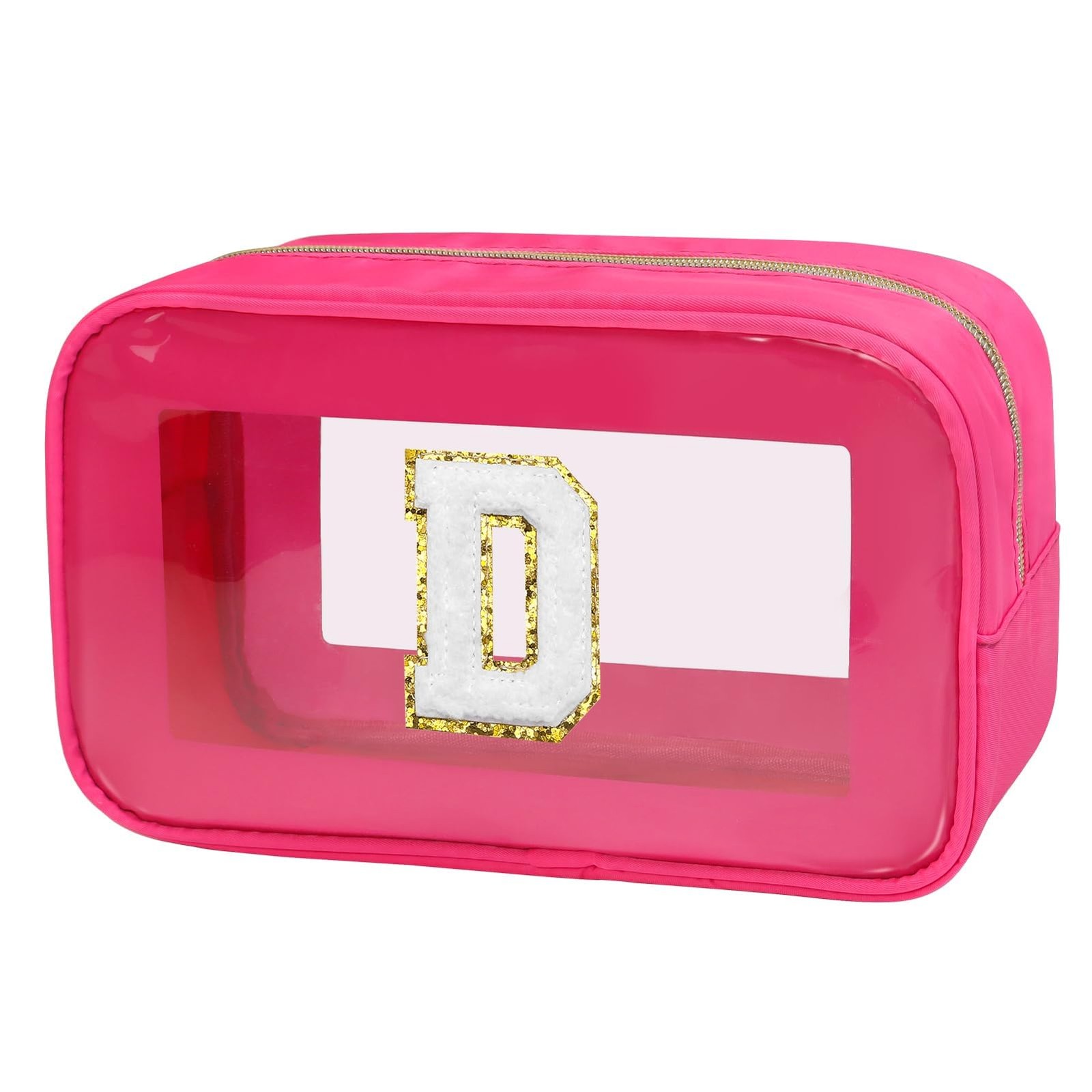 Gloppie Initial Letter Clear Makeup Bag – Preppy Cosmetic Travel Rose Red D