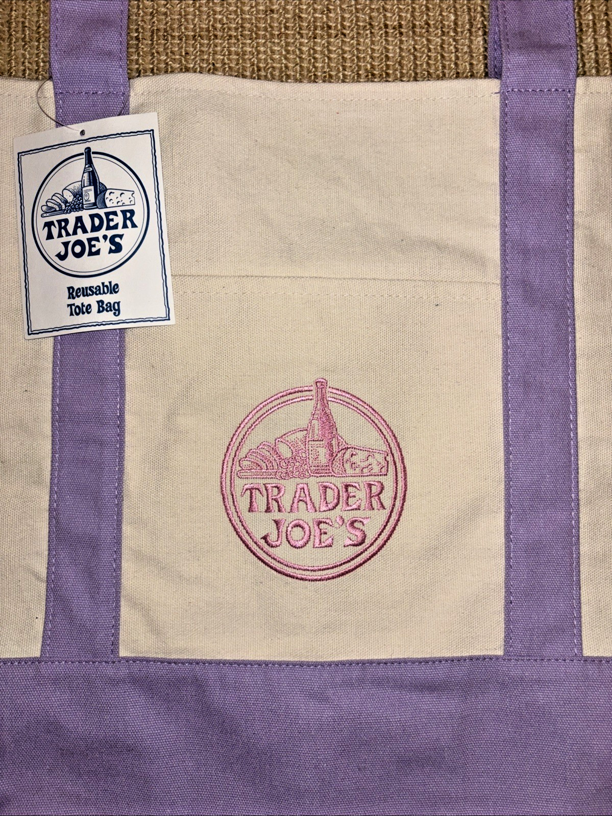 Trader Joe’s Tote Bag Canvas Large Lavender 2026 NWT