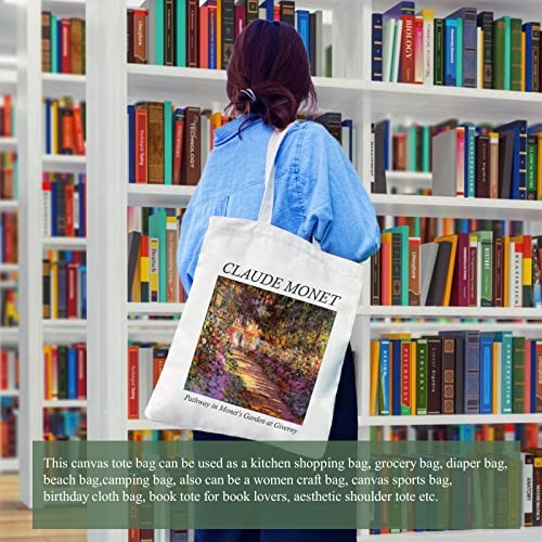 Canvas Tote Bag Aesthetic Cute Vintage Tote Claude Monet_pathway in Garden