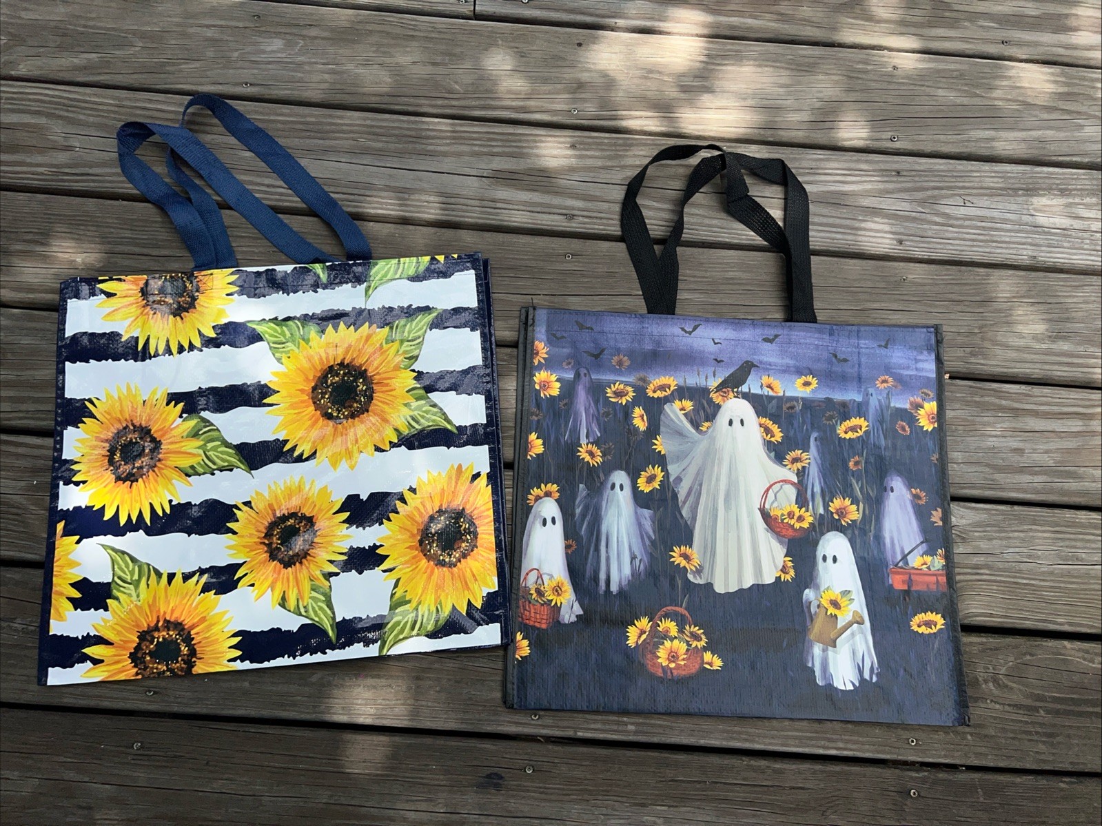TWO (2) 🌻REUSABLE 🌻SHOPPING TRAVEL TOTE BAGS SUNFLOWERS🌻ECO FRIENDLY HEAVY🌻