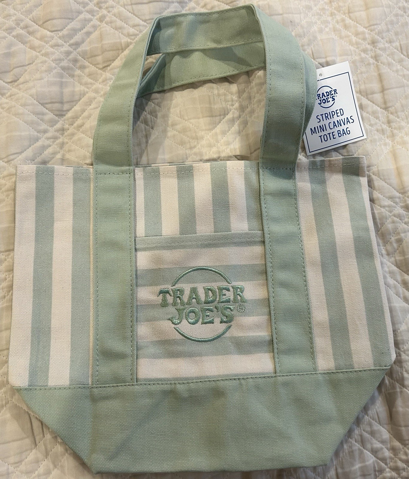 Trader Joe’s Mini Canvas Tote Bag Striped Multicolor 13x6x10 in