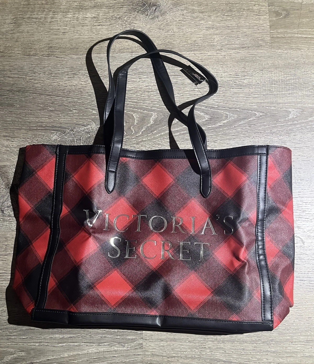Victoria’s Secret Red & Black Plaid Reusable Shopping Tote Bag 19x12in