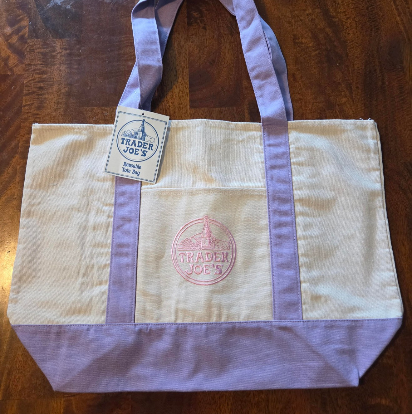 Trader Joe’s Lavender/Pink Large Canvas Tote Bag Spring 2026 NWT