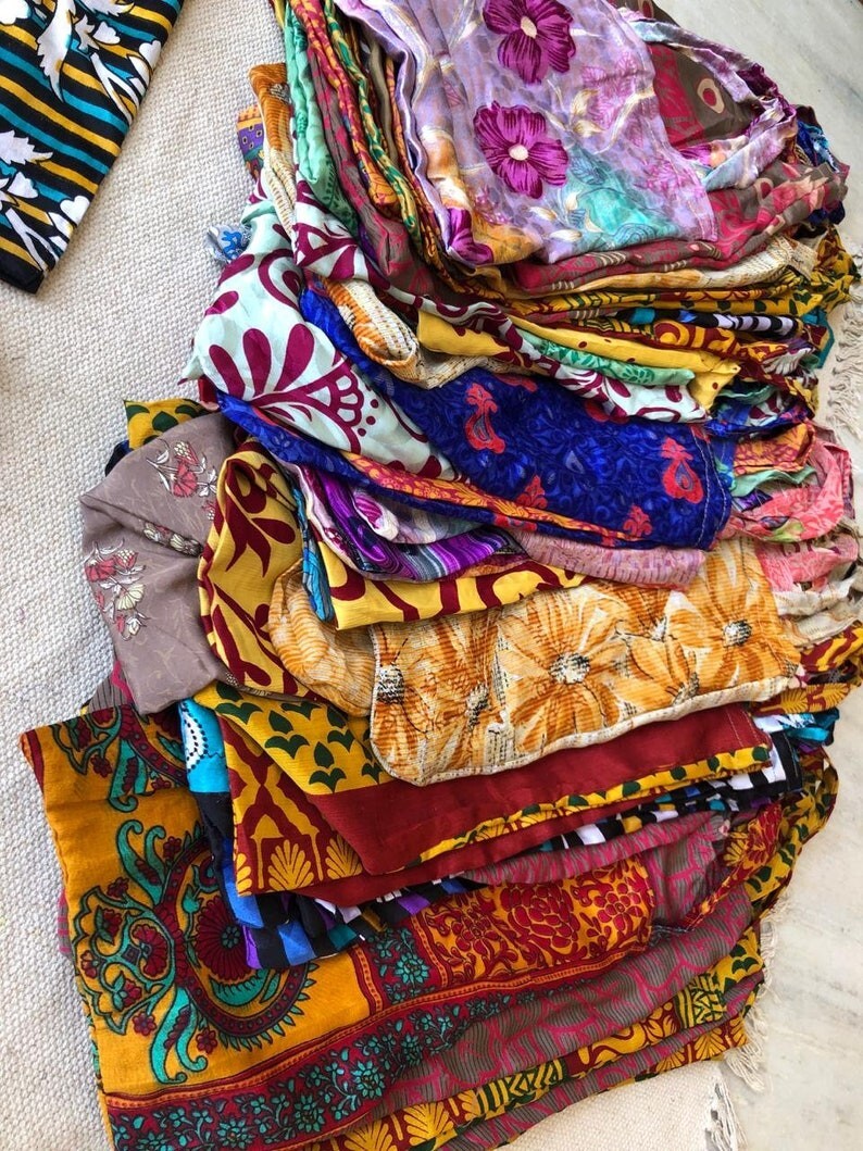 Upcycled Silk Sari Shopping Bags Reusable Carry Bags Tote bags – 50 Pcs Lot