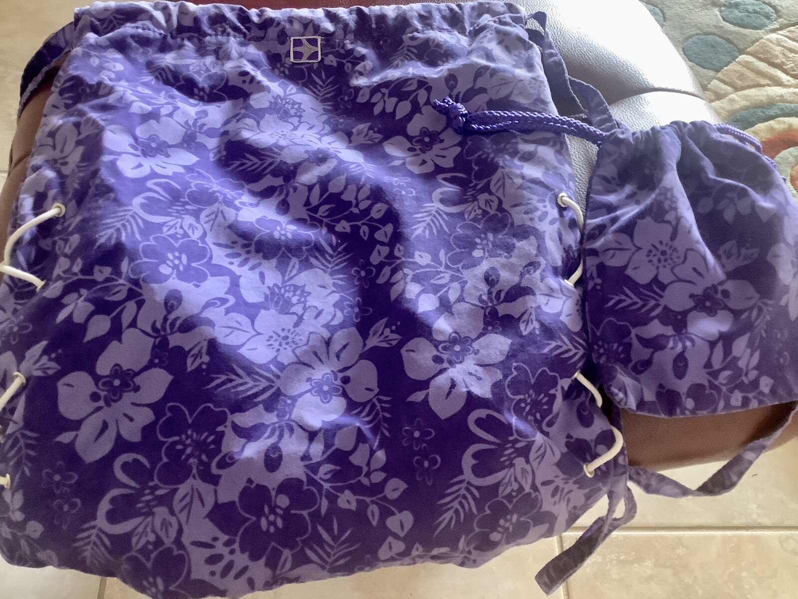 Purple Print Fabric Backpack And Small Bag For Hiking Travel Beach Lightweight