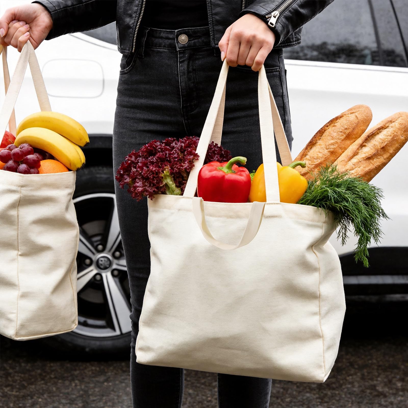 4 Pcs Canvas Grocery Bags with Handles Large Reusable Grocery Shopping Bag Ca…