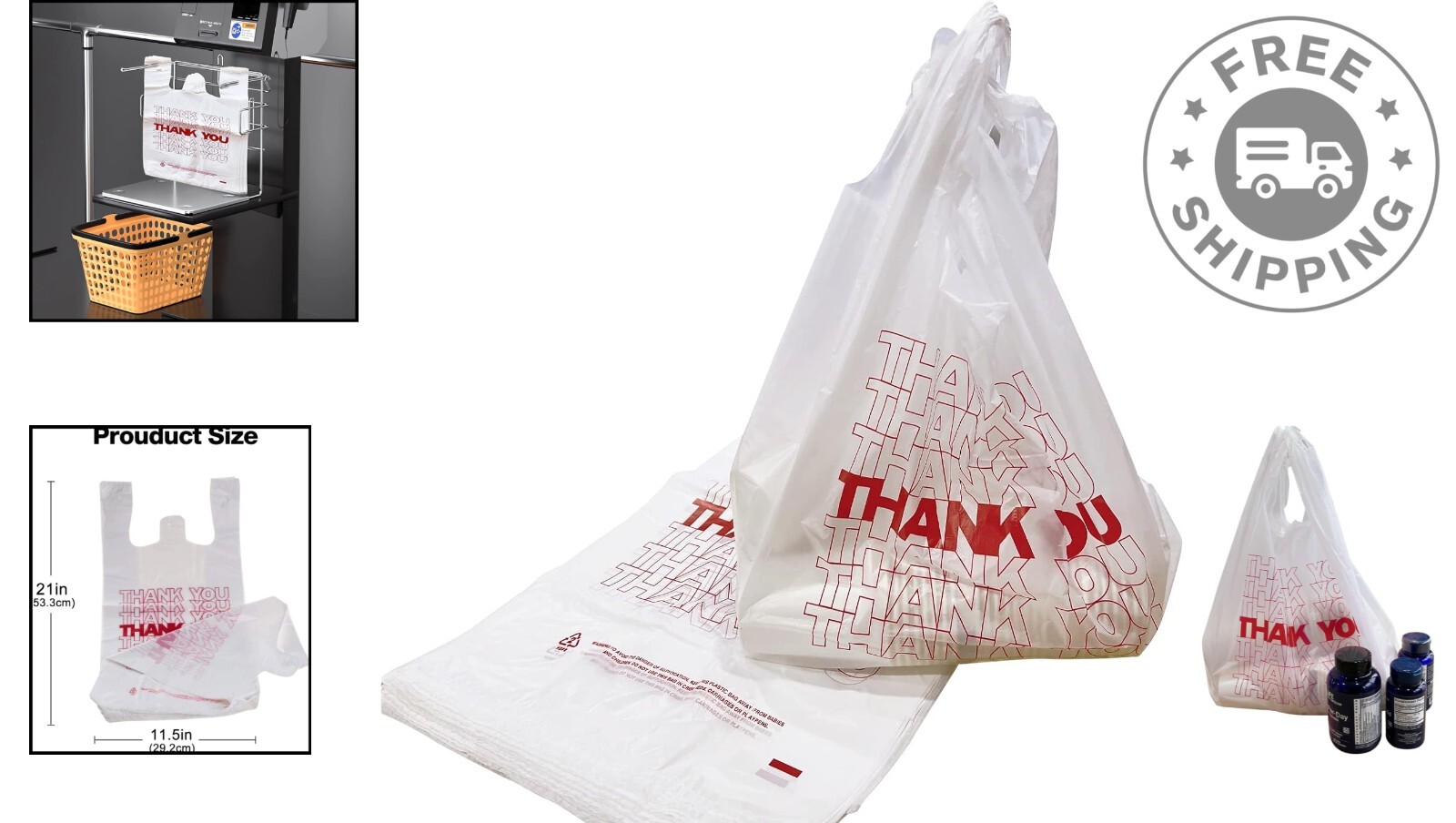 Generous Capacity Thank You Carryout Bags – Thick Reusable Design, 11.5″ x 21″