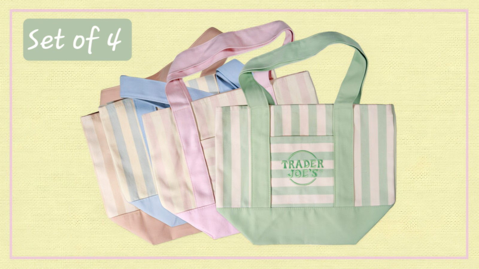 🔥✨100% Authentic Trader Joe’s Striped Canvas Mini Tote Set of 4 Summer ON HAND✨