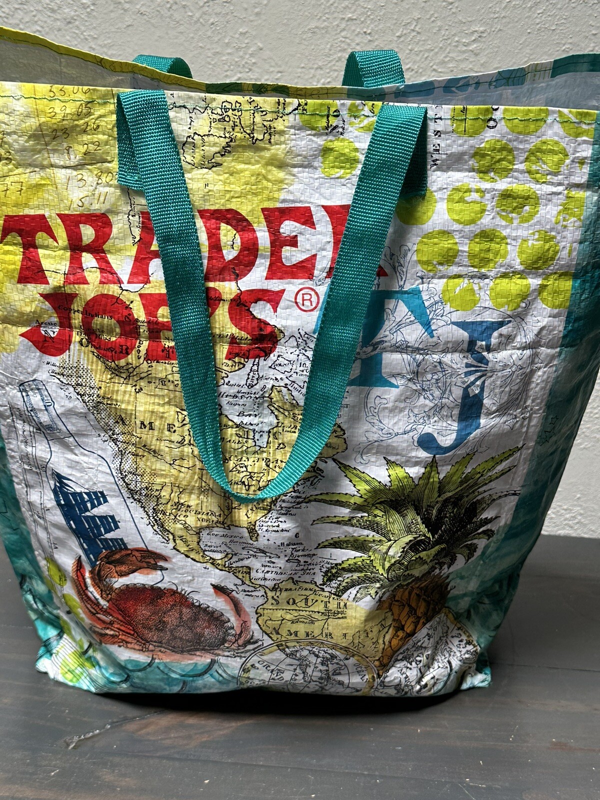 Trader Joe’s Reusable Grocery Shopping Bag Pirate Ship Crab Moon Map Rare EUC