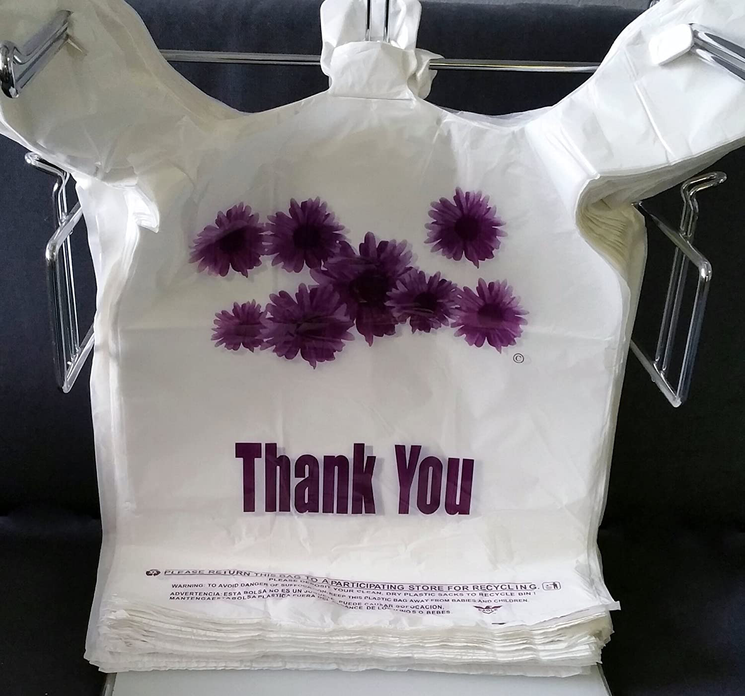 Purple Flower Thank You Plastic Heavy Duty Shopping Bags – 500 pcs/case