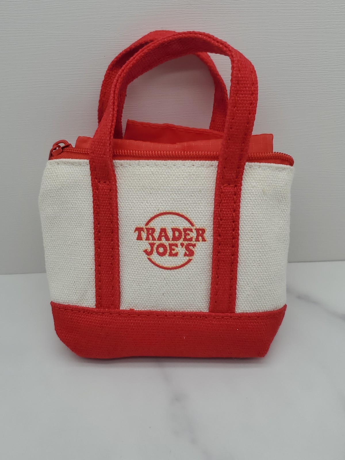 Trader Joe’s Micro Canvas Tote with Grocery Bag – New Red Zip