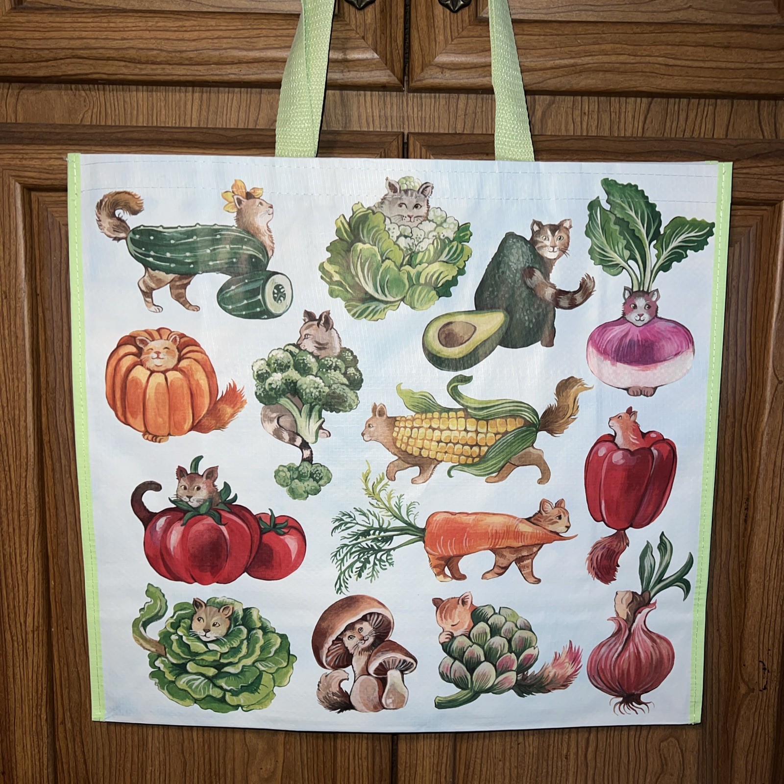 TJX FUN Fancy Cats As Fancy VEGGIES- Large Reusable Shopping Tote Eco Bag