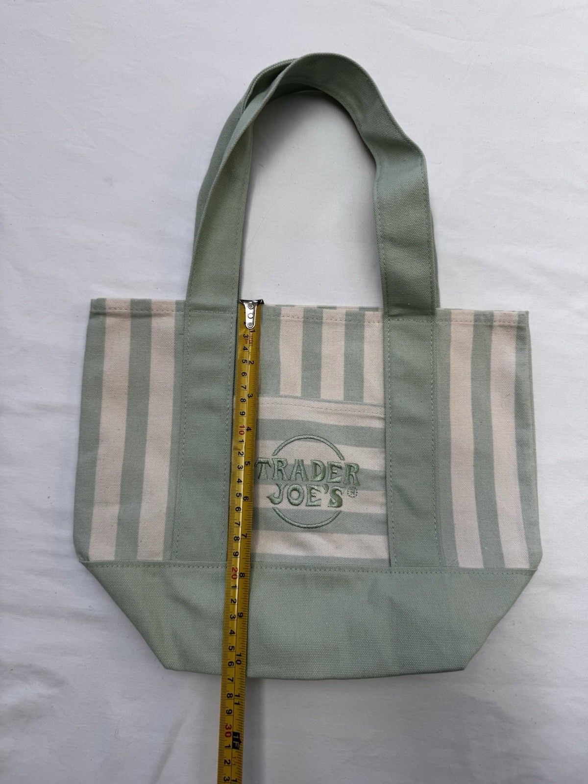 Trader Joe’s Striped Mini Canvas Tote Bag Green/Beige Reusable