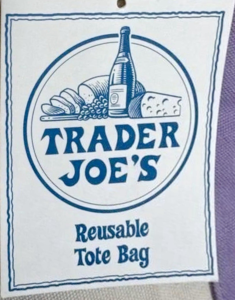 Trader Joe’s LARGE Purple Cream Canvas Tote Bag 2026 Viral Pink Logo Spring
