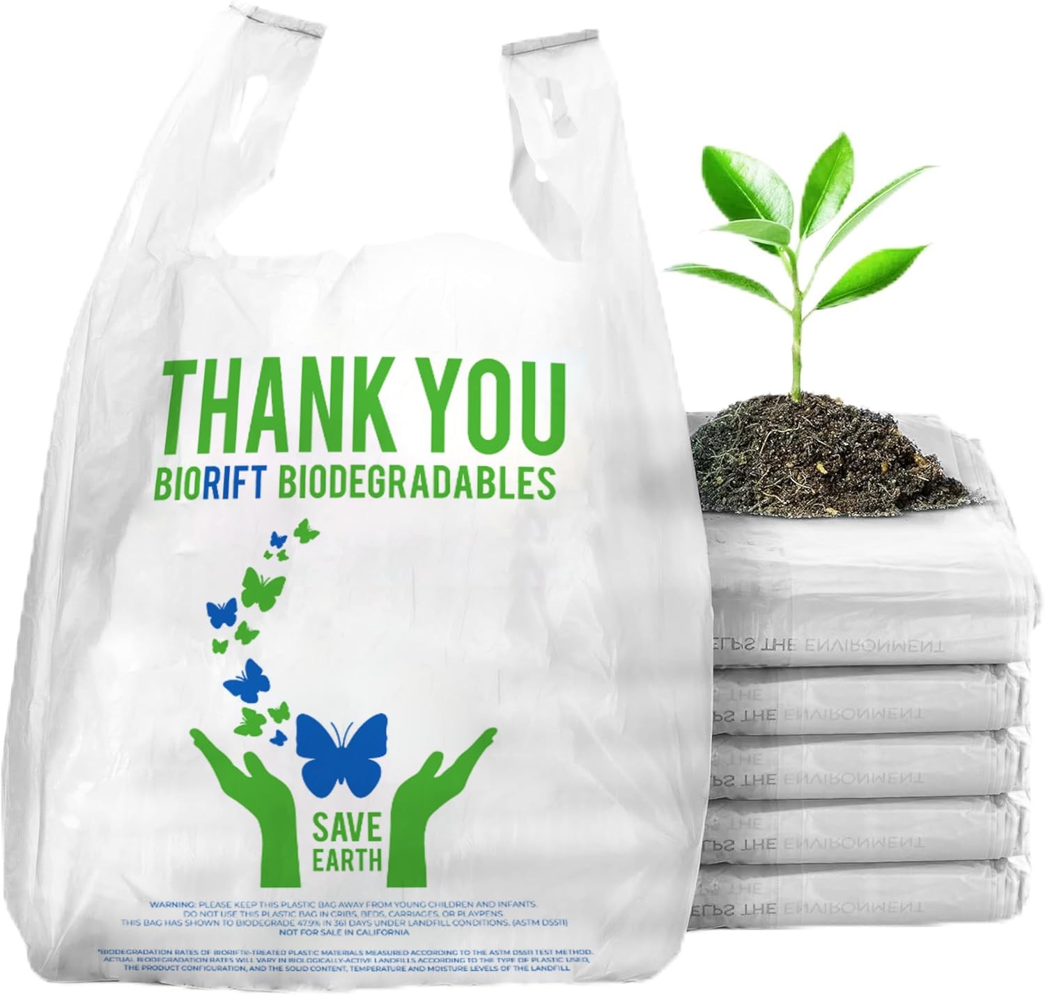 Biorift Thank You Bags | 500 Count Bulk Large 500 (Pack of 1), White