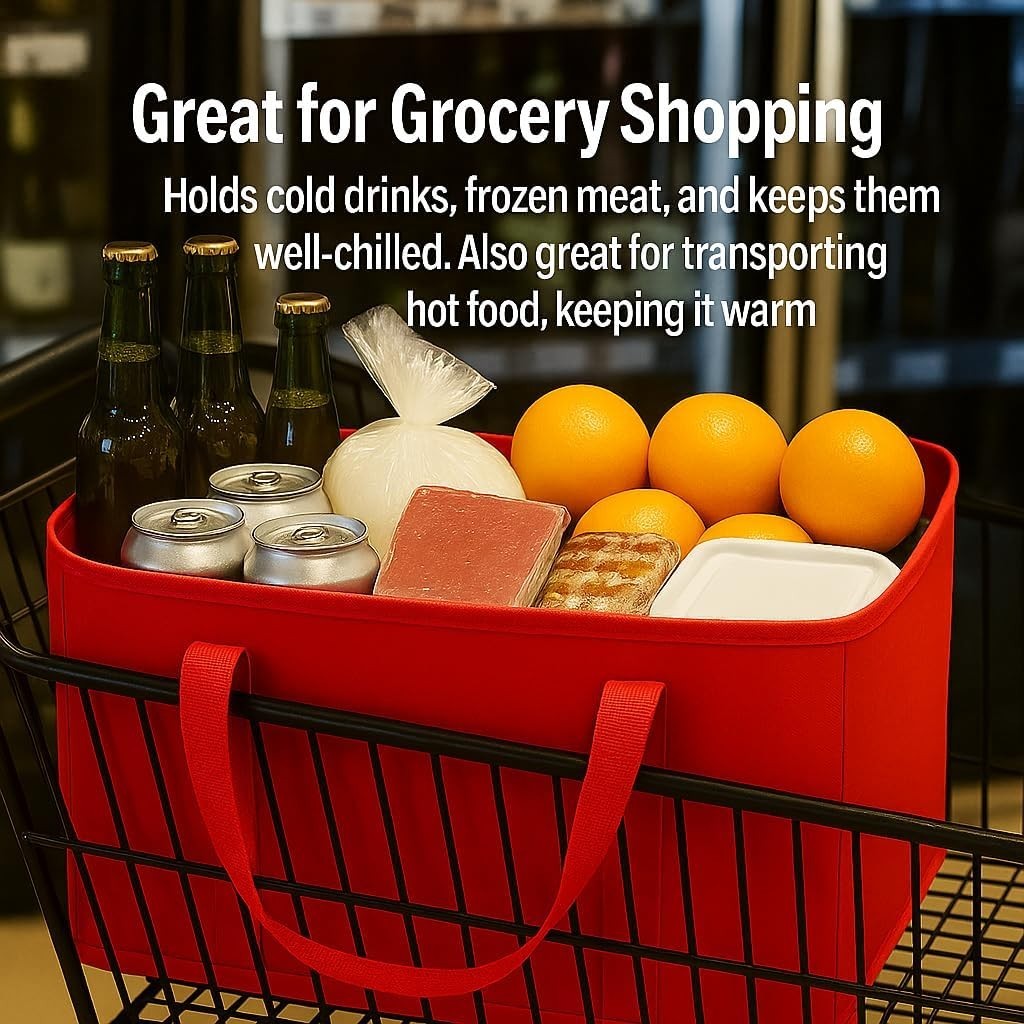 2-Pack XL-Large Insulated Grocery Shopping Bags, Red, Reusable, Heavy Duty, Z…