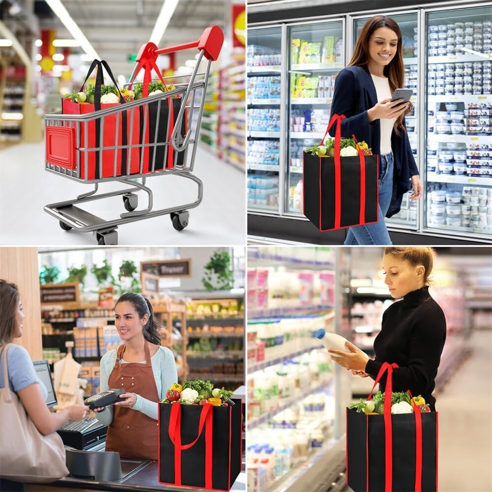 Bodaon 4Pk Collapsible Kitchen Reusable Grocery Bags 13W x 10H x 15D inch