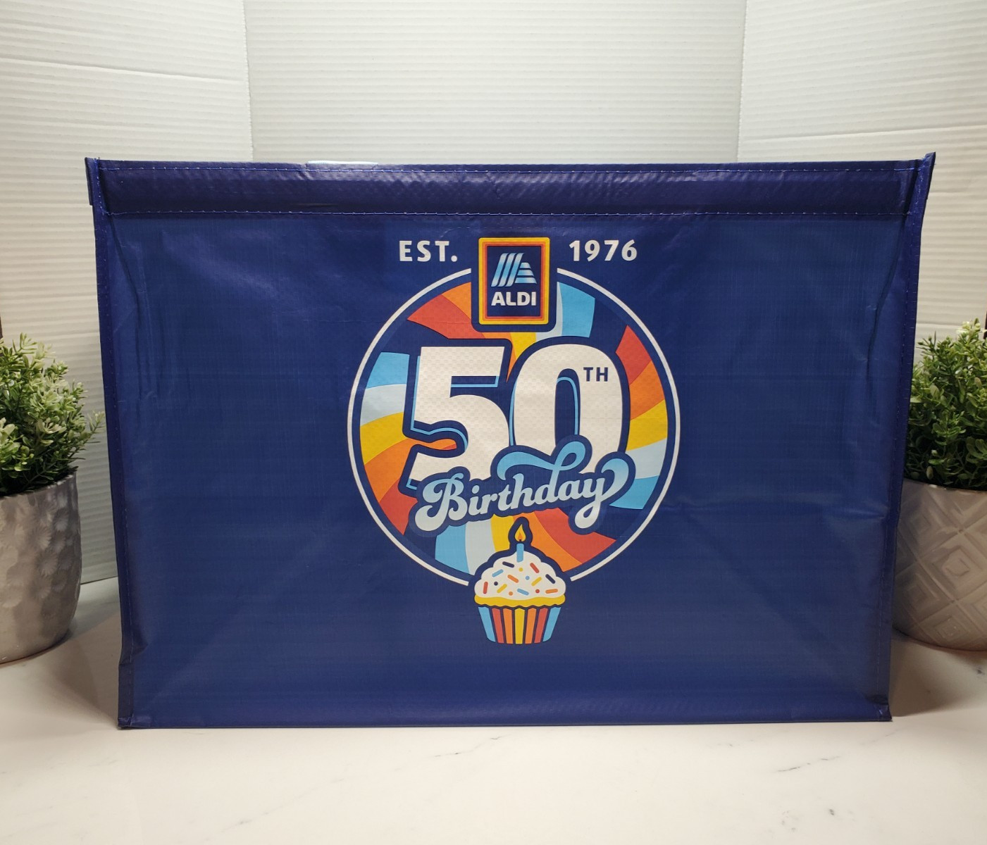 ALDI XL Reusable CLICK AND STAY 50th Birthday Est. 1976 Shopping Bag Tote🔵 NEW