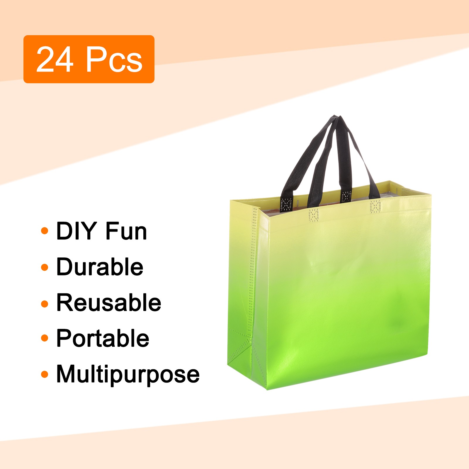 24Pcs Reusable Gift Bags with Handles 10.6 x 13 Inch Gradient Green