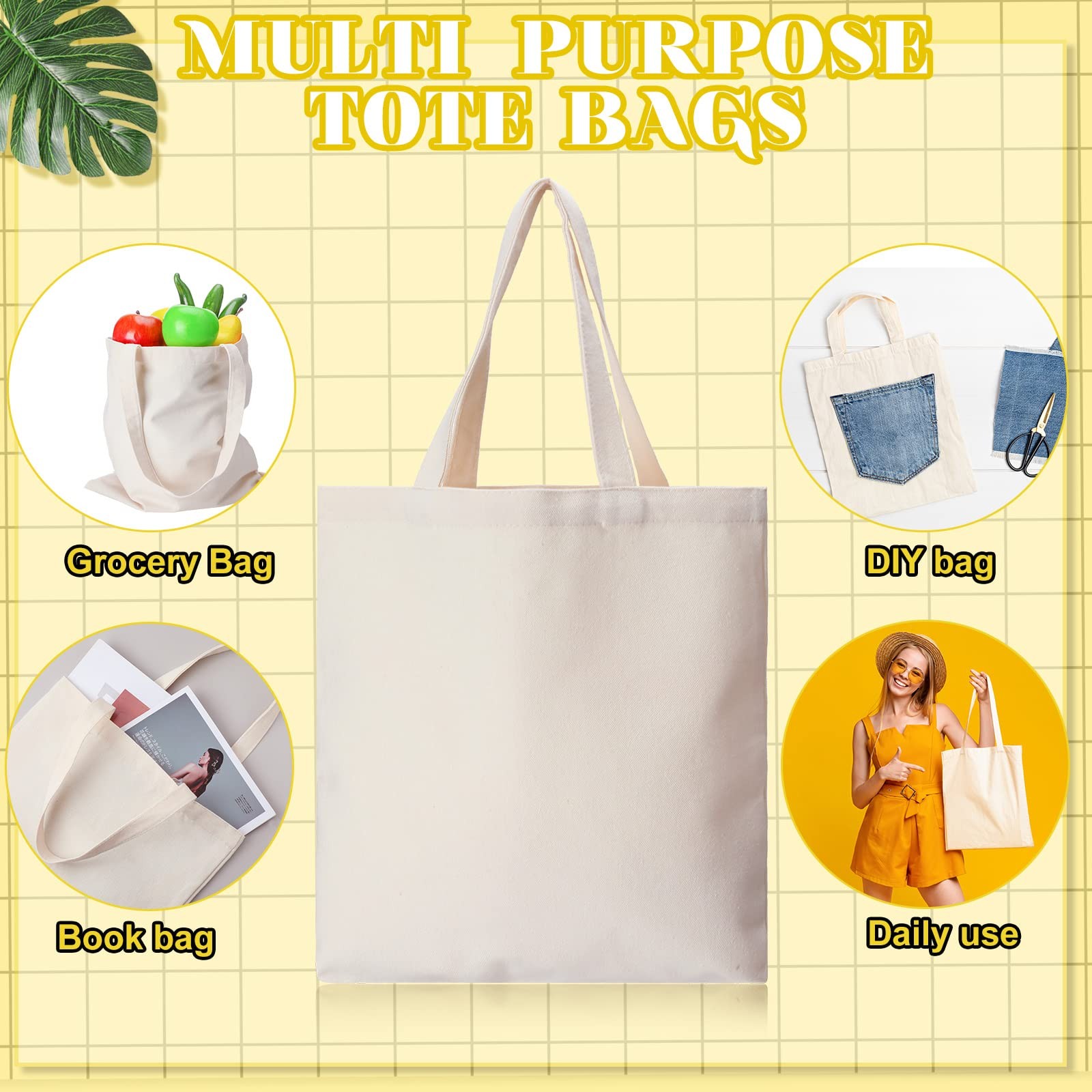 100 Pcs Canvas Tote Bags Bulk Natural Cotton Tote Bags with Handles Blank Cloth