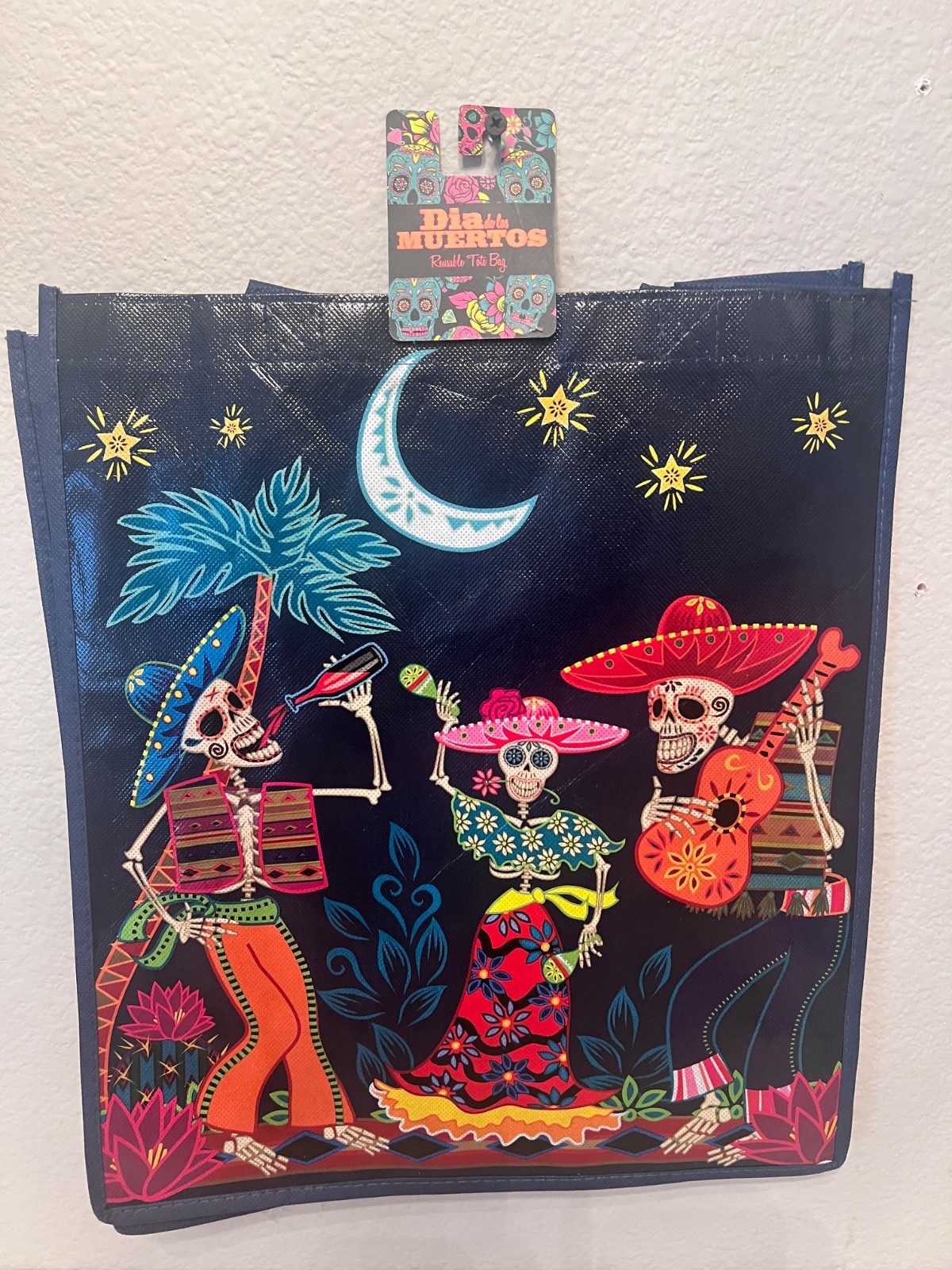 Legacy Dia de los Muertos Reusable Purple Trick or Treat Tote Bag with Handles