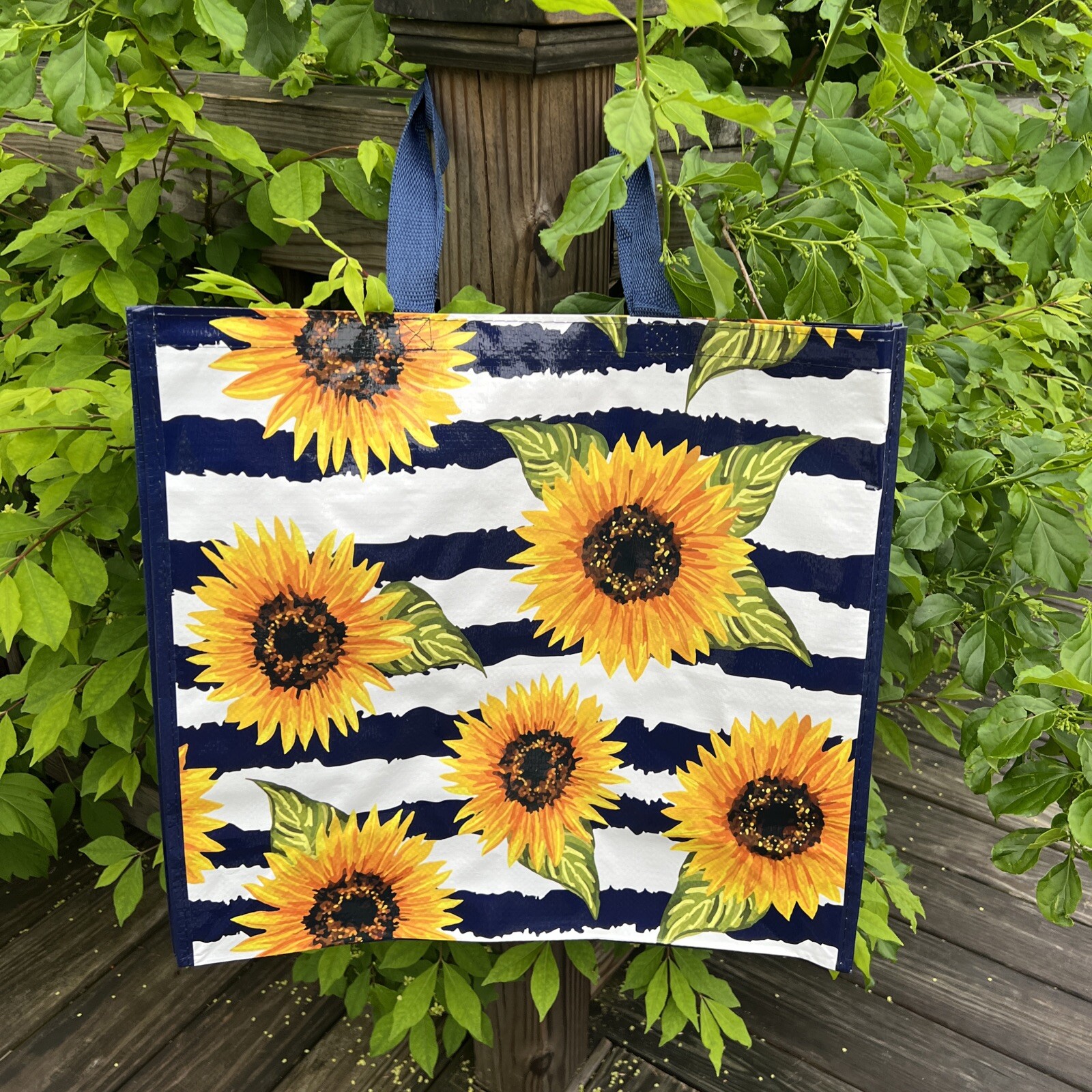 🌻REUSABLE 🌻SHOPPING TRAVEL TOTE BAG SUNFLOWER🌻ECO FRIENDLY GOODWILL HEAVY