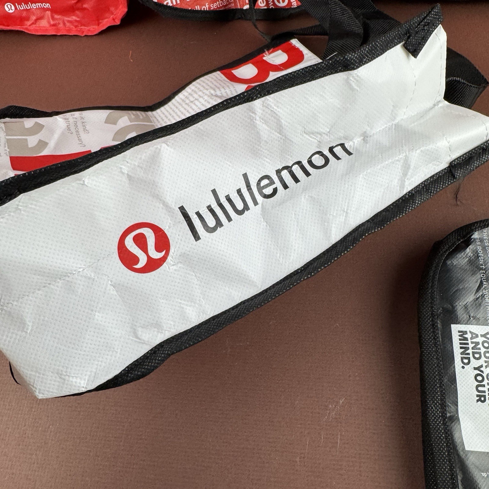 Lot Of 5 Lululemon 12X9″ Reusable Shopping Bags Red Black Be All In Love