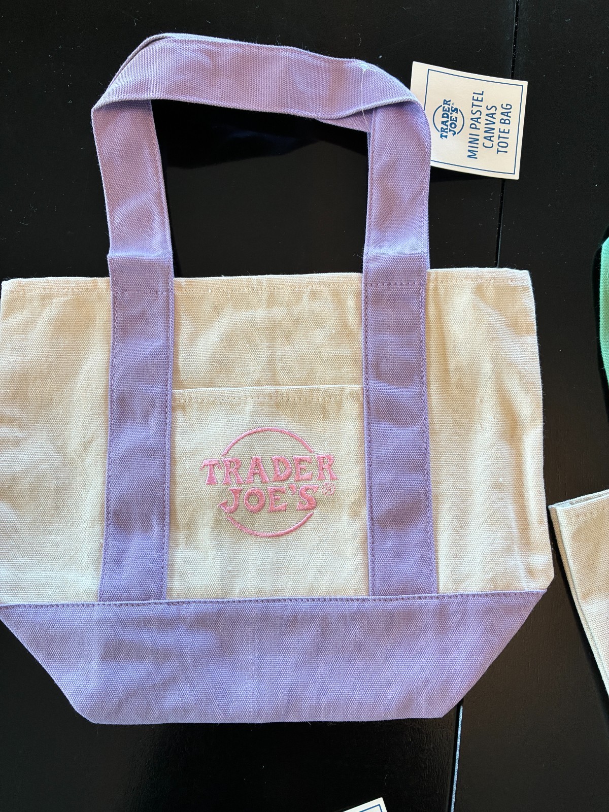 Trader Joe’s 1 LARGE Lavender Canvas Tote Bag AND 4 Mini Pastel Canvas Tote Bags
