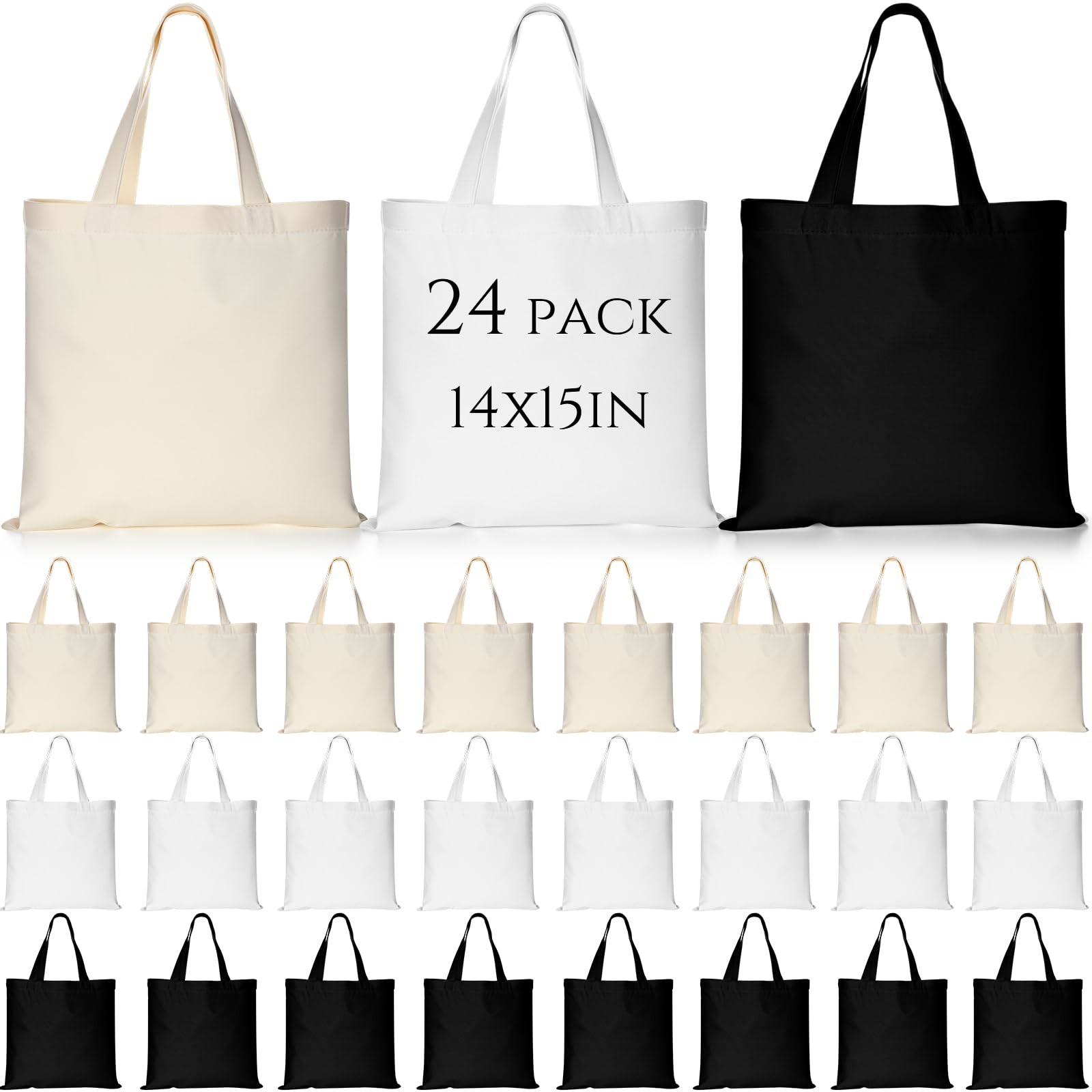 24 Pack Canvas Tote Bags Bulk 14” x 15” Sublimation Blank Cotton Cloth Bags…