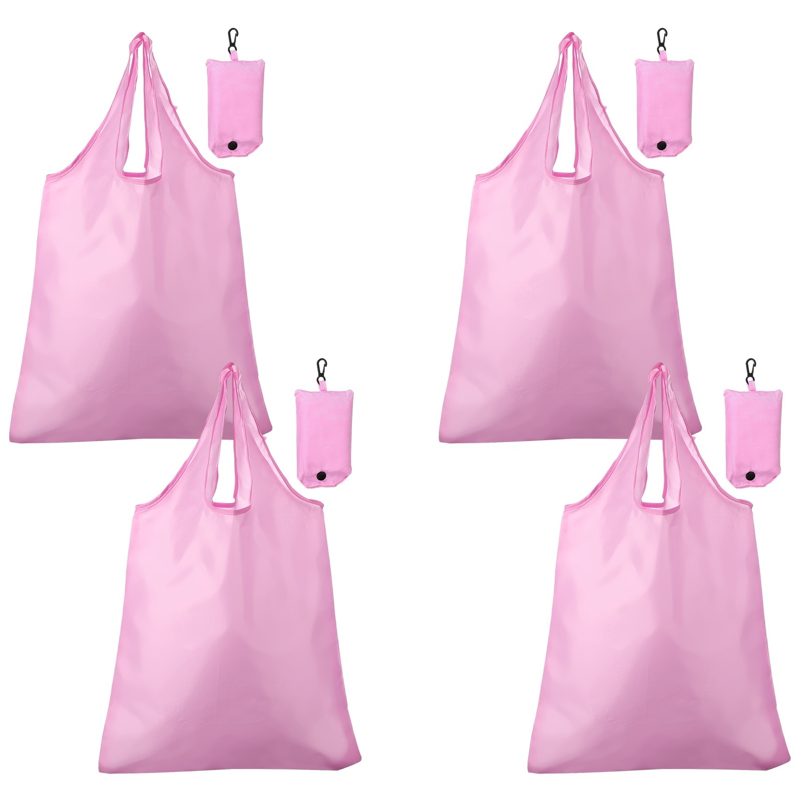 4 Pack Foldable Travel Bag with Handles Shopping Tote Pouch Light Pink