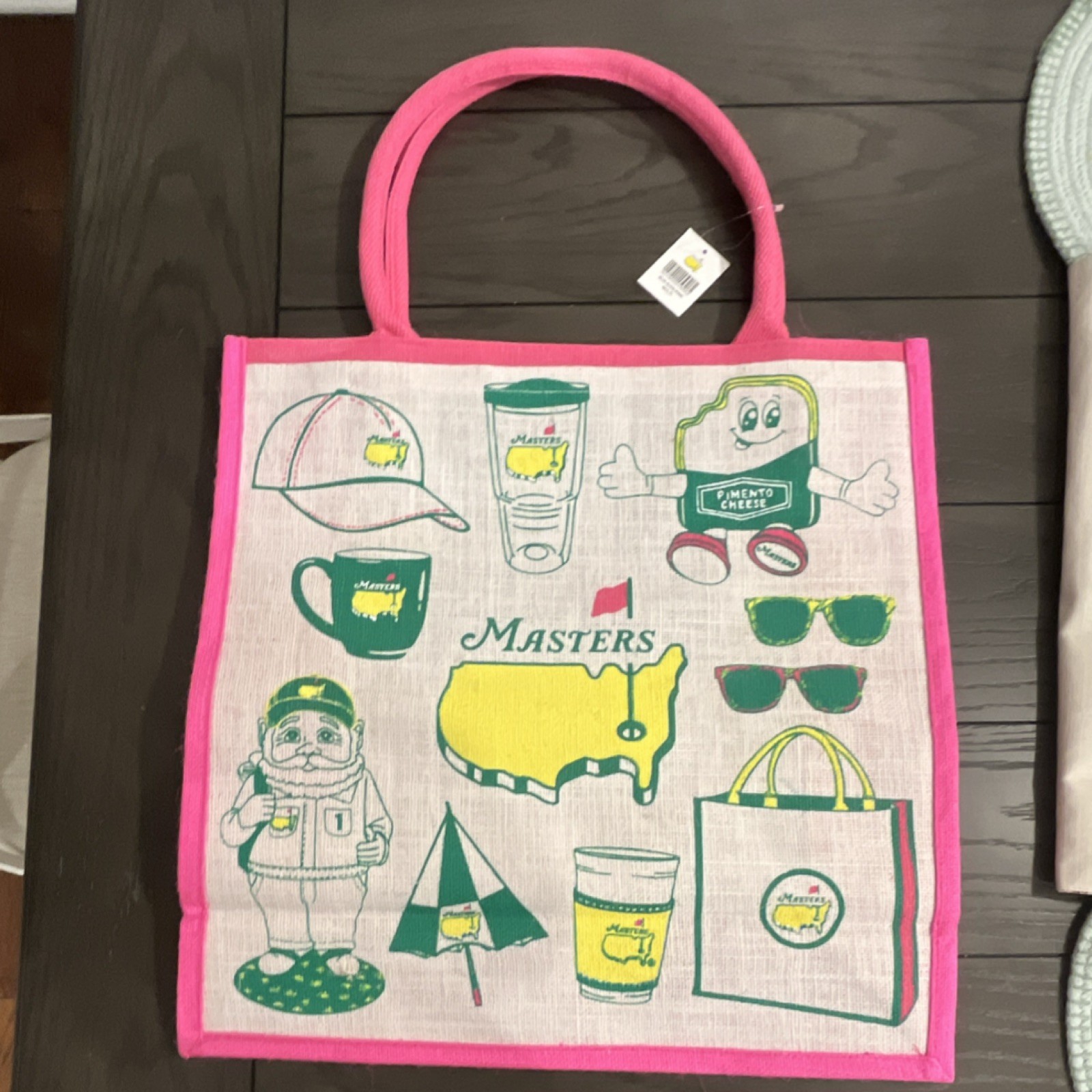 2026 Masters Jute Bag – Foldable Reusable Shopping Bag Canvas Pink Pattern