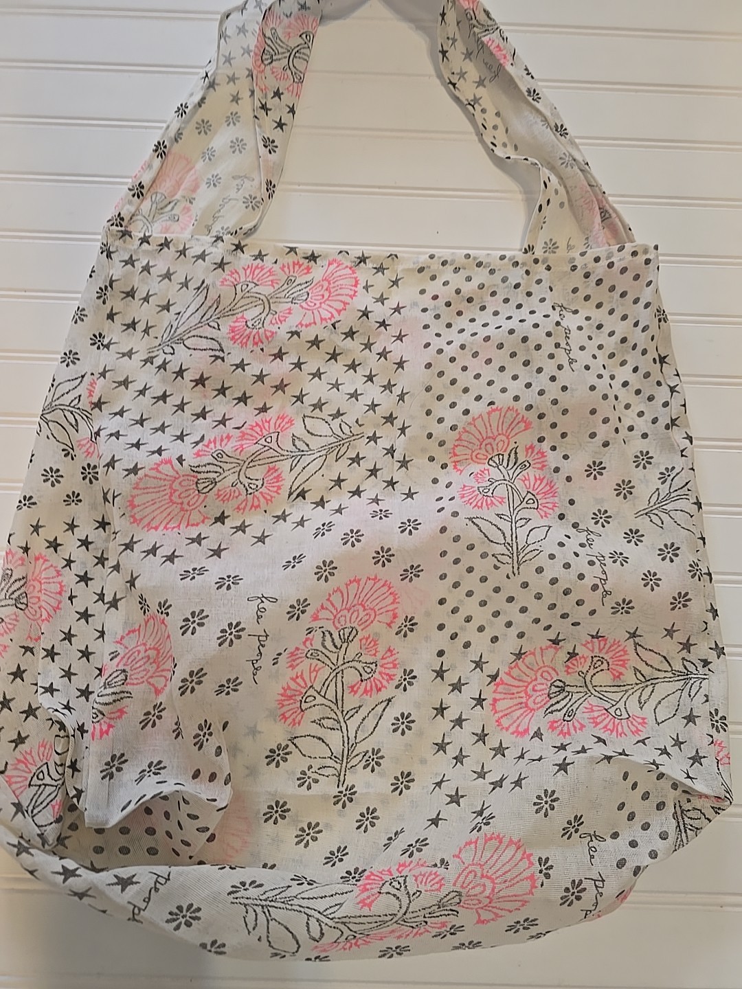 Free People Floral Cotton Gauze Reusable Light Fabric Tote Shopping Essential