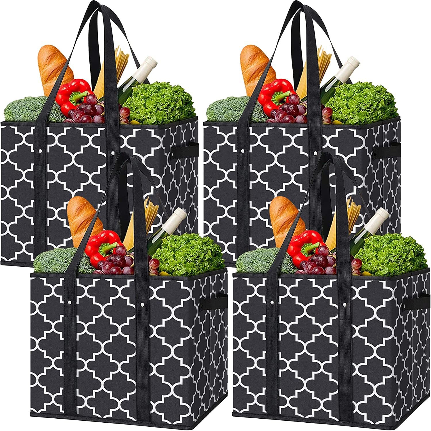 Reusable Grocery Bags 4-Pack Foldable Washable Large Storage Bins Basket Wate…