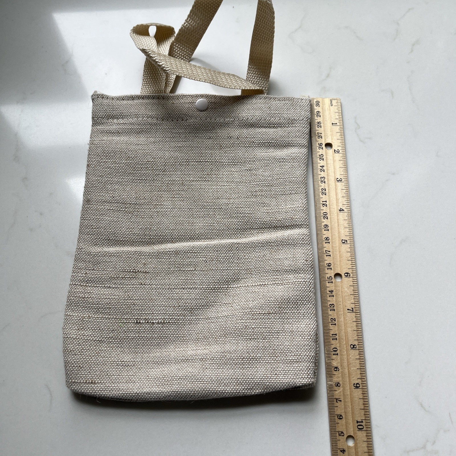 Mini – Whole Foods Reusable Tote Shopping Bag, 7×9″ Beige Textured Canvas, Snap