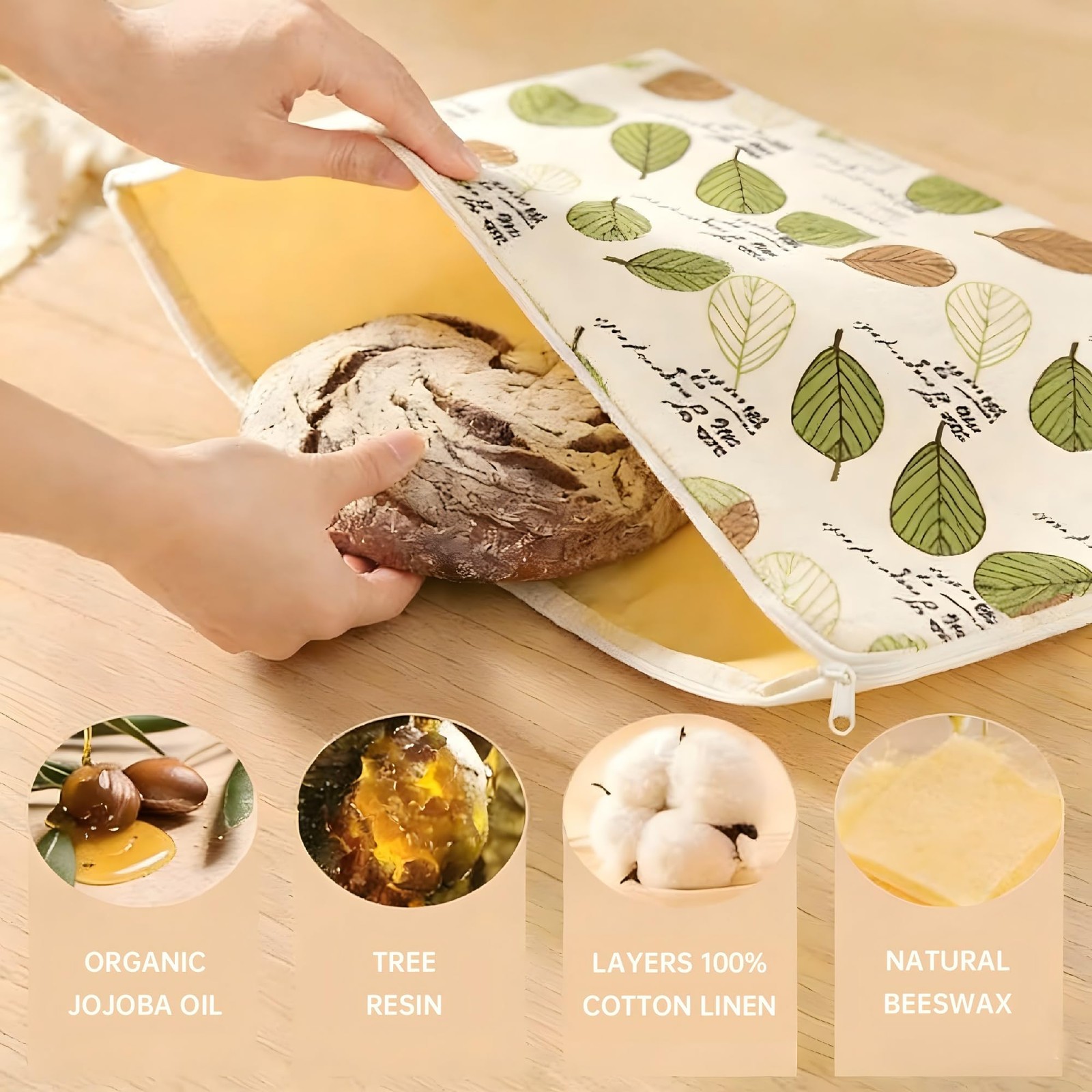 Natural Beeswax Bread Bags for Homemade Extra Large17″×13″, white