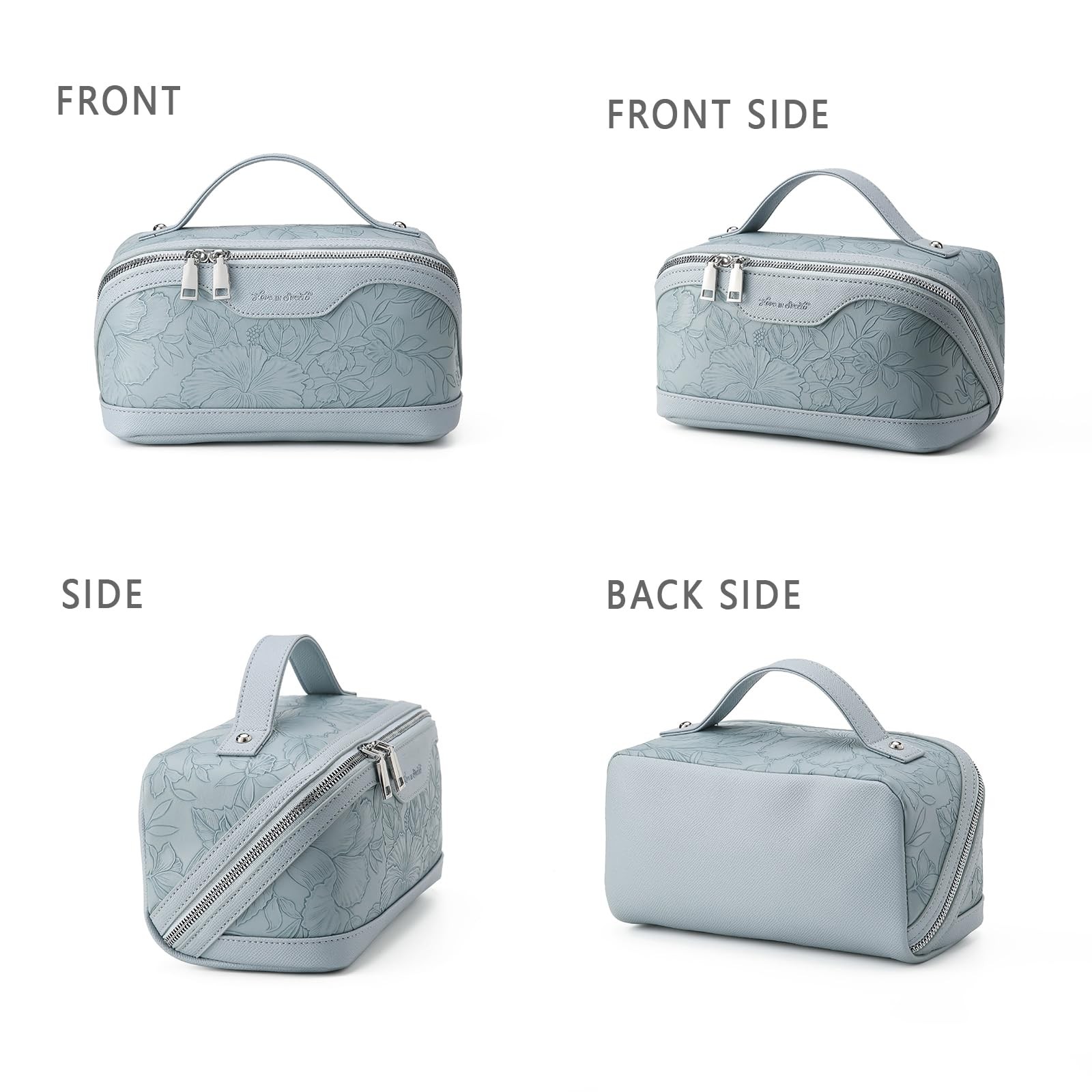 QICAVZW Travel Makeup Bag for Women PU Leather Cosmetic Organizer Sky Blue
